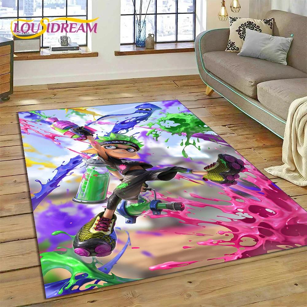 Tappeto Gioco Cartone Animato Splatoon3 PC Gamer per Camera da Letto Soggiorno Decorazione Casa Divano, Tappetino da Pavimento Decorativo Grande Gioco per Bambini Regalo