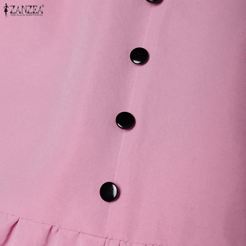 ZANZEA Rochie Casual de Vară cu Mânecă Scurtă și Gât în V pentru Femei, Culoare Solidă