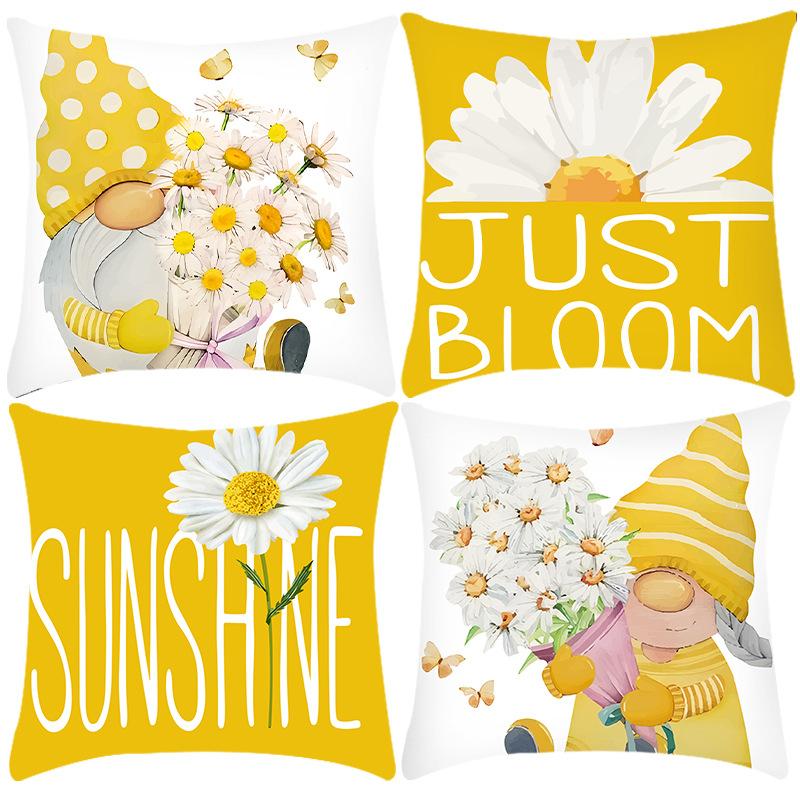 

New Green Plant Chrysanthemum Print Letter Print Pillow Case Home Sofa Cushion Cover 45 * 45Cm pillowcase
