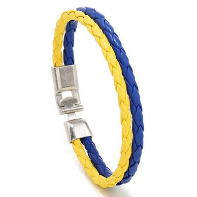 Bracelet créatif en cuir tissé avec drapeau ukrainien, bracelet en blocs de couleurs bleu et jaune