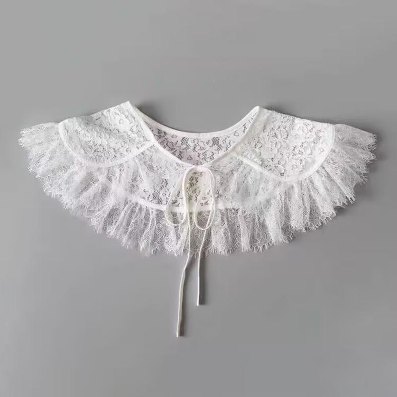 Embroidery Eyelash Lace Shawl Wrap Fake Collar Hollow Solid Color Sweater Decoration Collar Cape Dresses Accessories For Women
