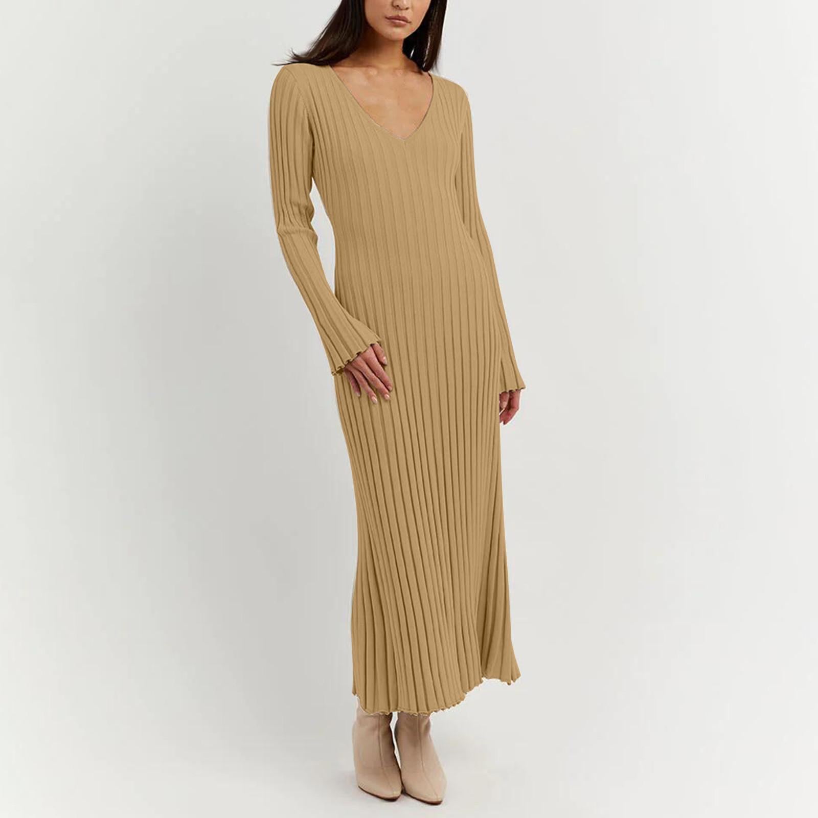 Женское модное повседневное утягивающее однотонное плиссированное платье с v-образным — фото 8