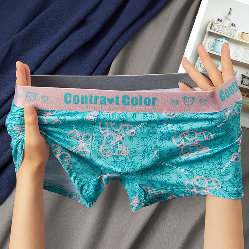 2pcs Men's Underwear Trend Printed Breathable Teenage Mid Waist Underwear Men's Four Cornered Underwear Boxer Brief
