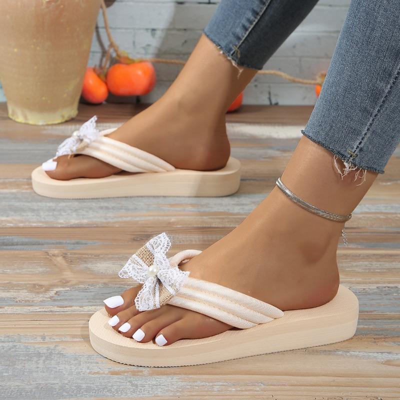Dekoration Lässige Flache Hausschuhe Schuhe für Damen Pantoletten Neue Sommer-Hausschuhe Outdoor Strand Flip-Flops Niedliche Blume Schleife