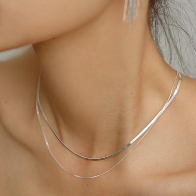 S925 Sterling Silver Double Layer Snake Bones Chain Female Blade Special-Interest Design Cold Style French Elegant Clavicle Chain Necklace