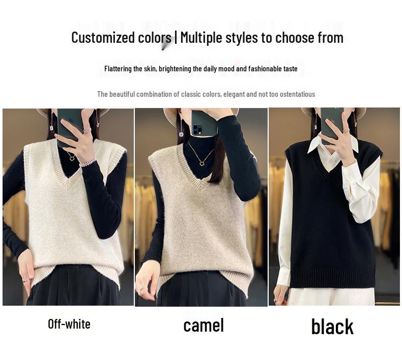 Autumn & Winter Women's V-Neck Knit Vest: Versatile, Loose, Sleeveless Outerwear in Lazy Style
