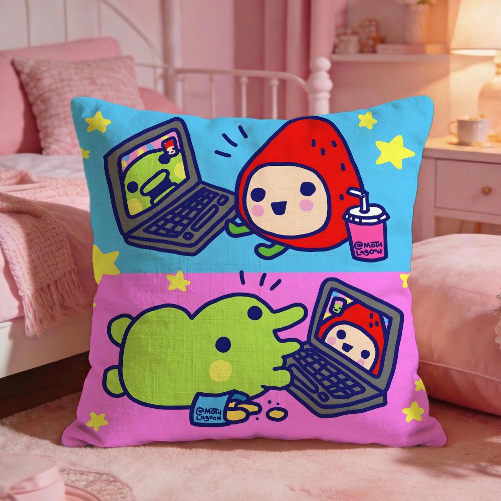 Cute Cartoon Tamagotchi Cushion Cover Premium Comfort Reversible Pillow Cove Two In One Design For Any Room Car Interior