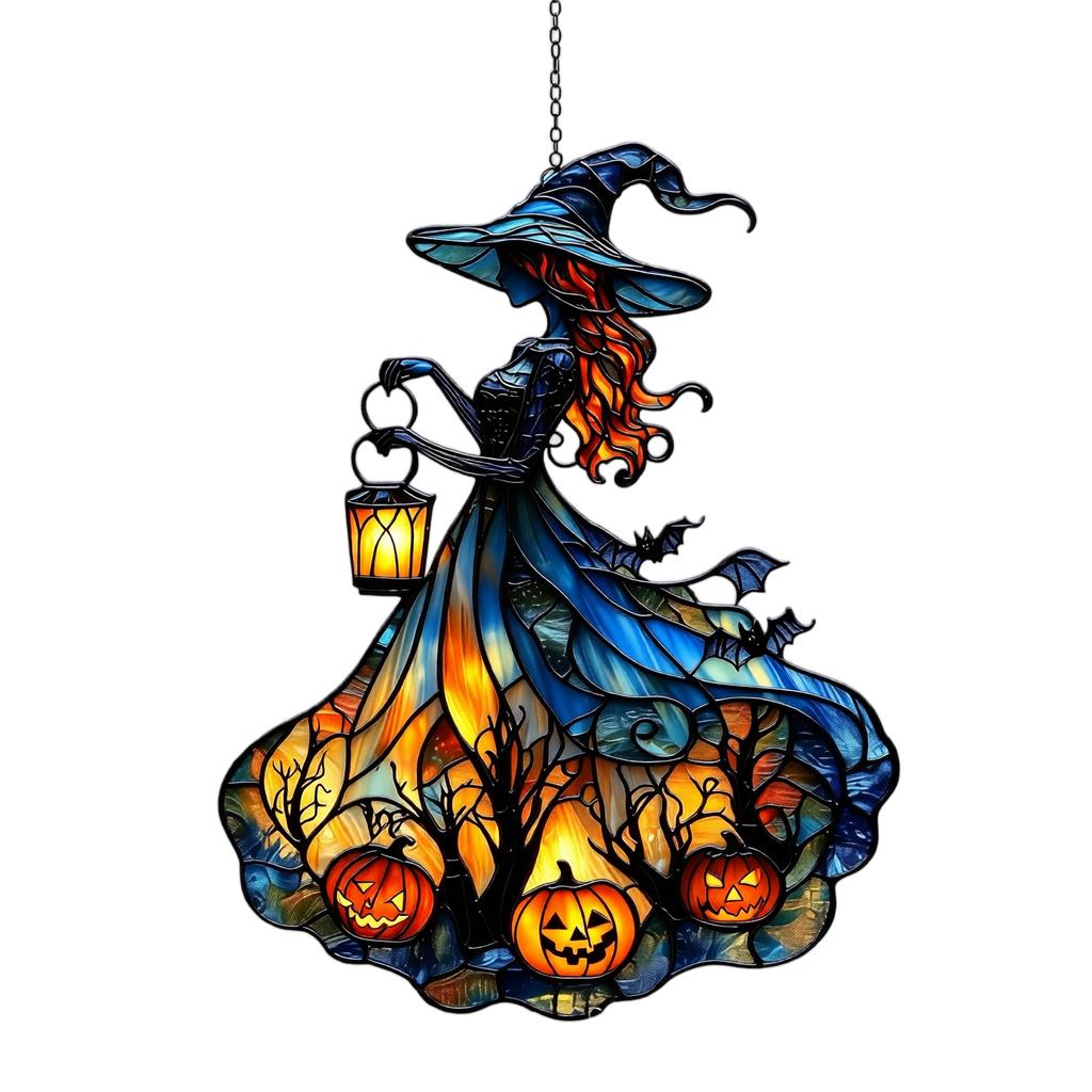 Halloween Witch Acrylic Window Hanging Decoration for Home Garden Car Holiday Ornament