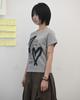 THEMUSEUMVISITOR W Heart Printed Crop T-Shirt (Melange Grey)