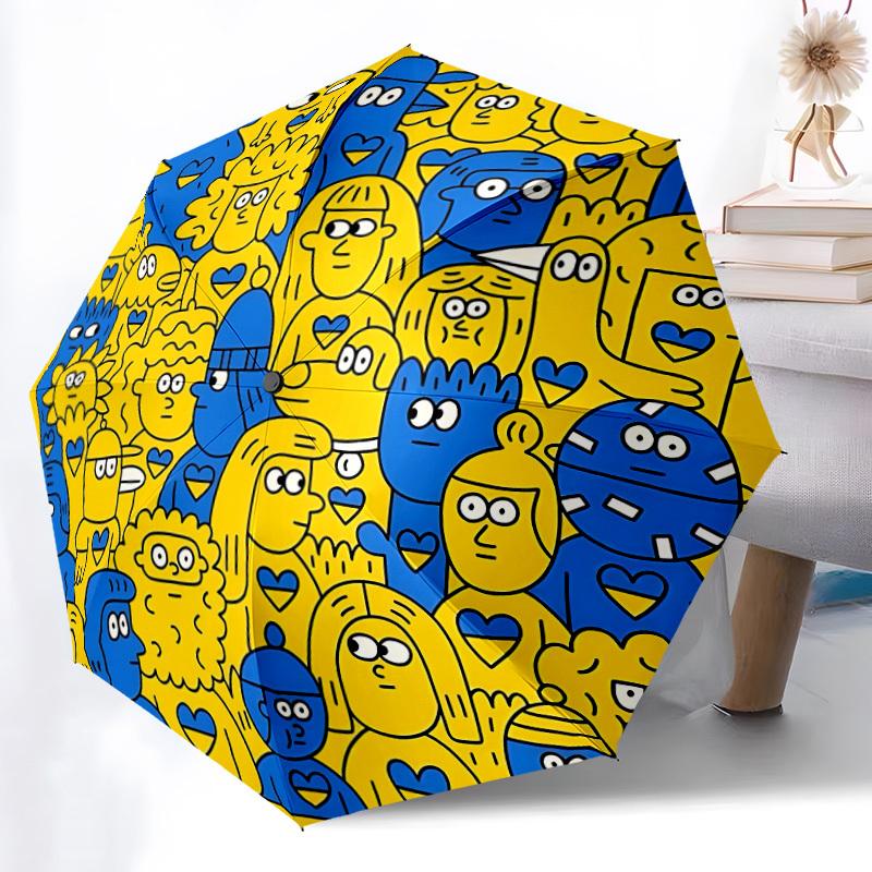 1pc Illustration Art Automatic Open/close Umbrella, 8-Rib Sturdy Structure, Auto Folding/Opening, Portable Travel Umbrella for Women,205