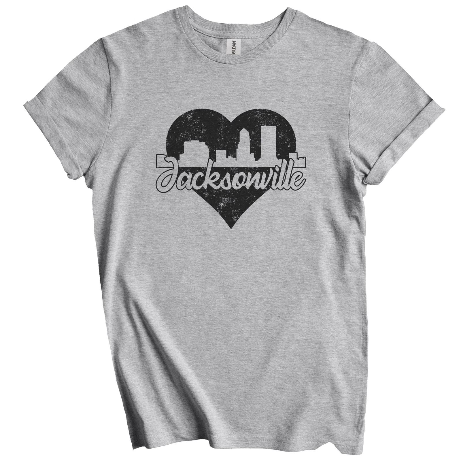 Retro Jacksonville Florida Skyline Heart Distressed T-Shirt 2XL