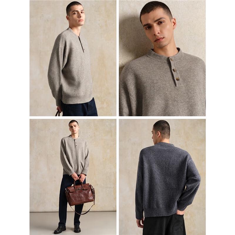 Giordano Men's Designer Mock Neck Half-Placket Blended Knit Sweater