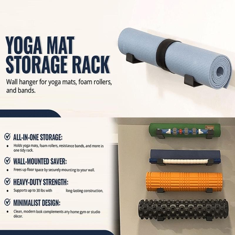 Space Saving Yoga Gear Wall Mount Organizer For Mats Aluminum Construction