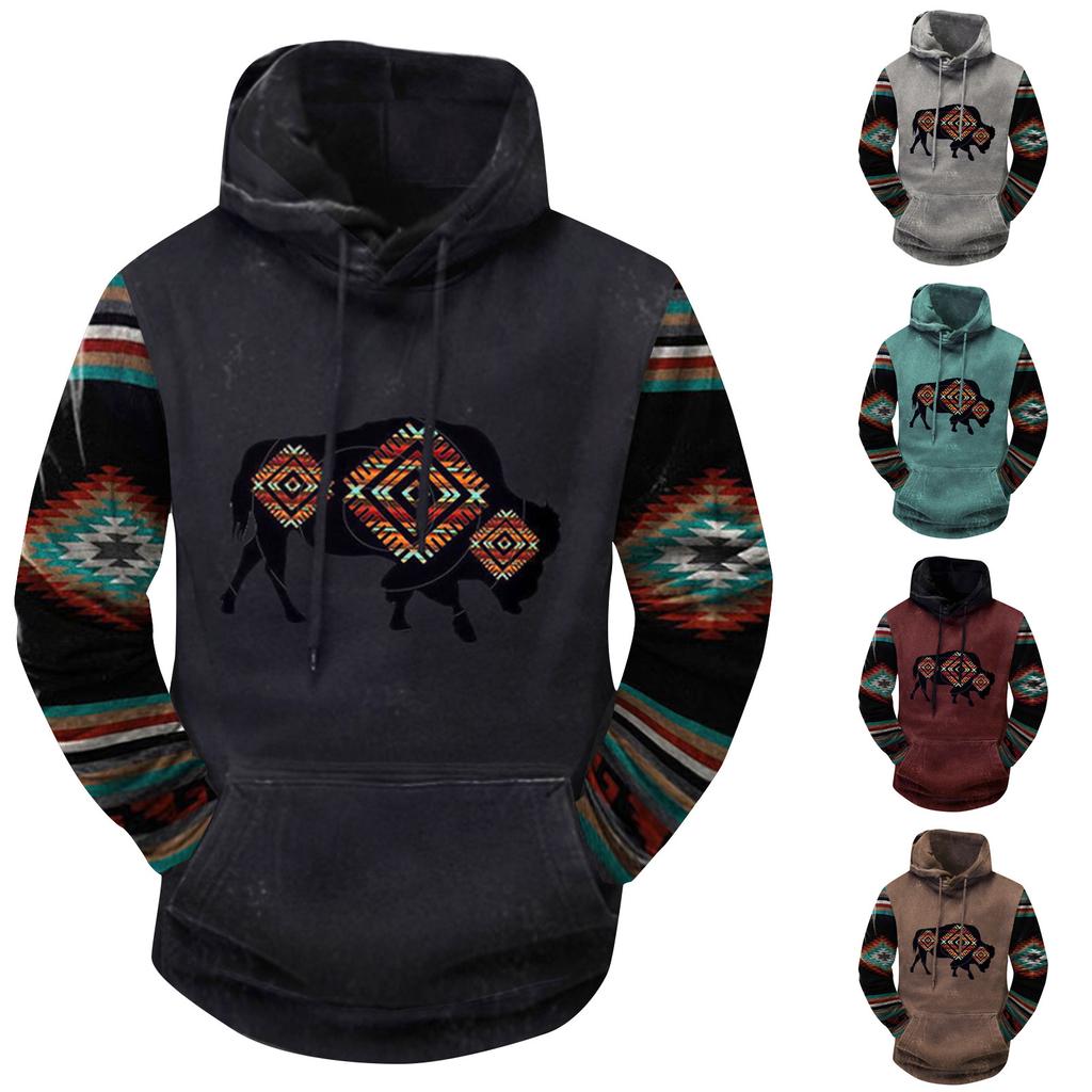 Volný pánský a dámský svetr s dlouhým rukávem a kapucí s módním potiskem