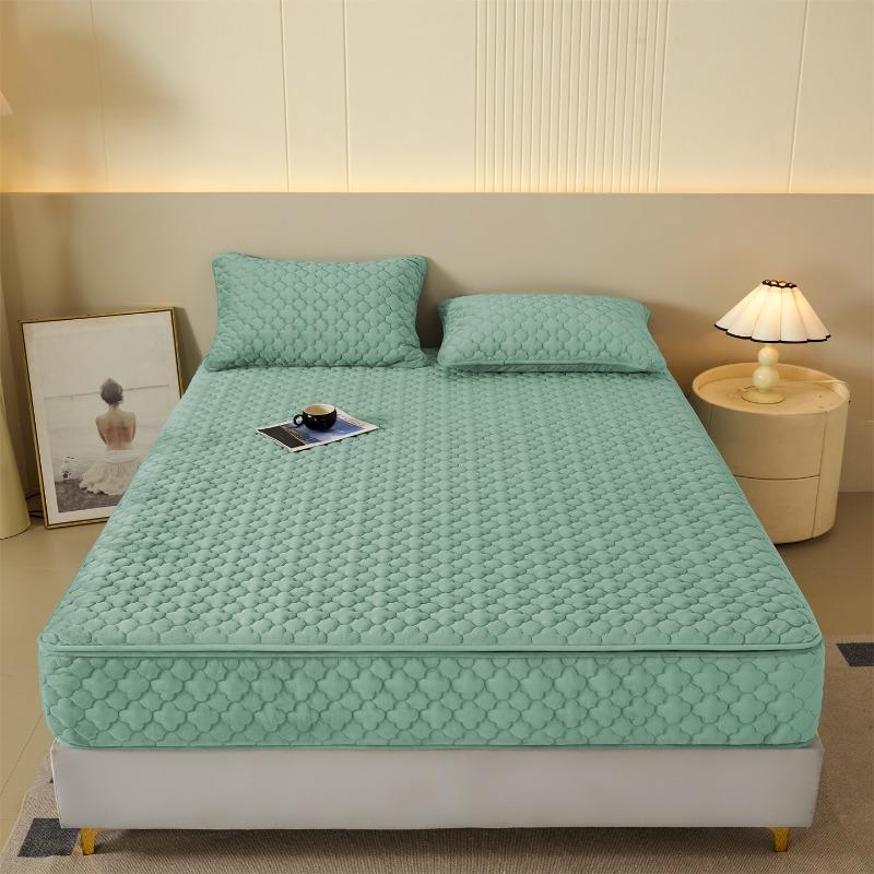Crystal velvet padded six-sided full-wrapped fitted sheet thickened zipper fitted sheet solid color, no pillowcase