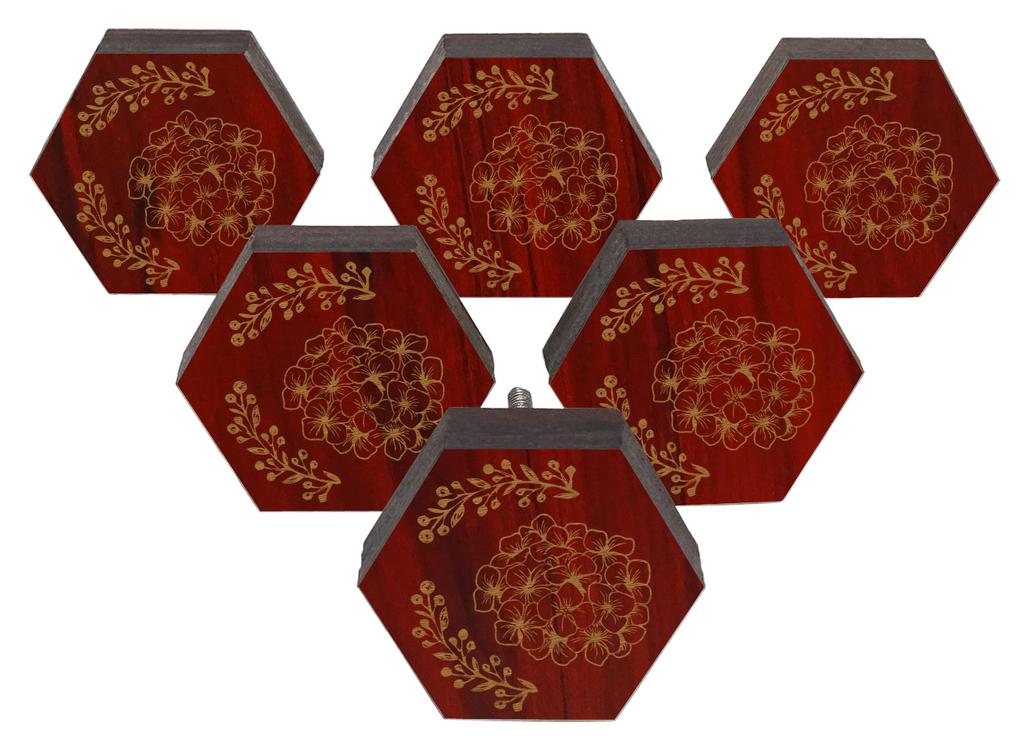 IBA Indianbeautifulart Brown Engraved Knobs Wooden Cupboard Door Knobs Pull Handle Pack of