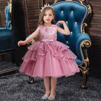 Mädchen Prinzessinnenkleid Ärmellos Blumenstickerei Tutu Kleid Aufführungskleid Hochzeit Blumenmädchen für Abend Geburtstag