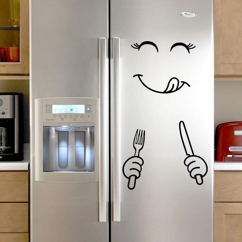 2pcs Smile Refrigerator Stickers Vinyl Refrigerator Wrap Fridge Wrap  Refrigerator