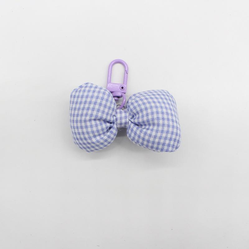 Korean Style Gold Glitter Heart Plaid Keychain with Bow Pendant