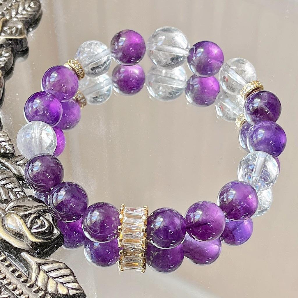 10Mm Autumn And Winter Natural Amethyst White Crystal Design Bracelet Bracelet.