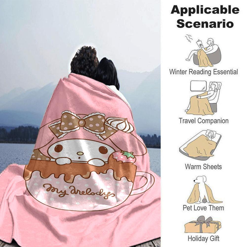 1pc My Melody blanket Lightweight Flannel Throw for Sofa Bed Travel Camping Livingroom Office Couch Chair