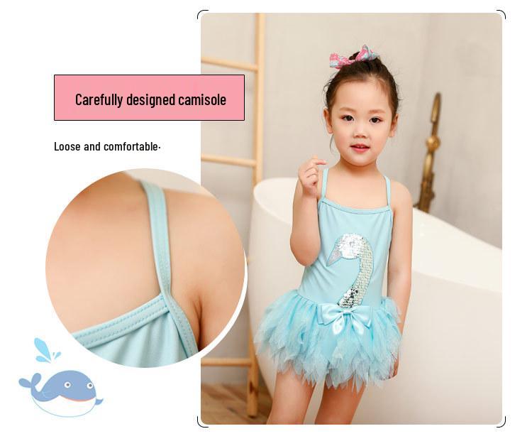 Korean Style Cartoon Girls' Quick-Dry Two-Piece Swimsuit for Kids