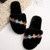 Fashion Embroidery Buttery Fur Slippers for Women Black Faux Fur Cotton Slippers Woman Winter 2025 Indoor Slip On Flat Heel Slides Mujer
