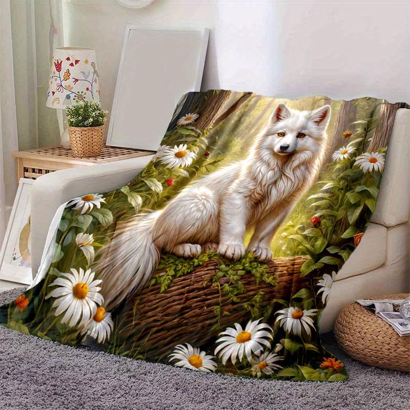 1pc. Fantasy Forest Fox Throw Blanket - Magical Wildlife Art for Home Decor, Office Nap, Outdoor Use, Gift