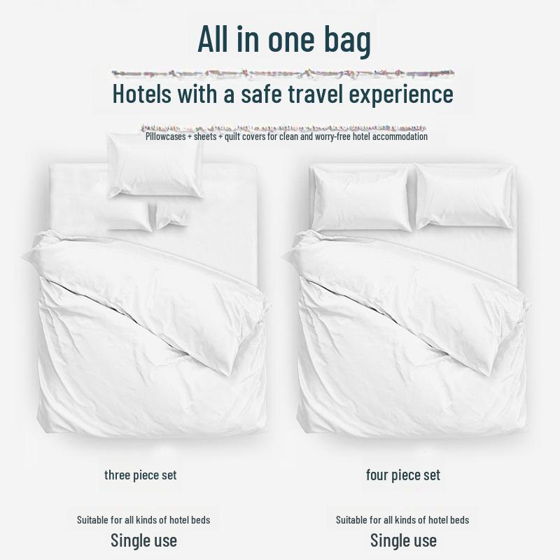 Travel Disposable Bedding Set: Includes Bed Sheet, Quilt Cover, Pillowcase, Bath Towel for Hotels & Homestays.