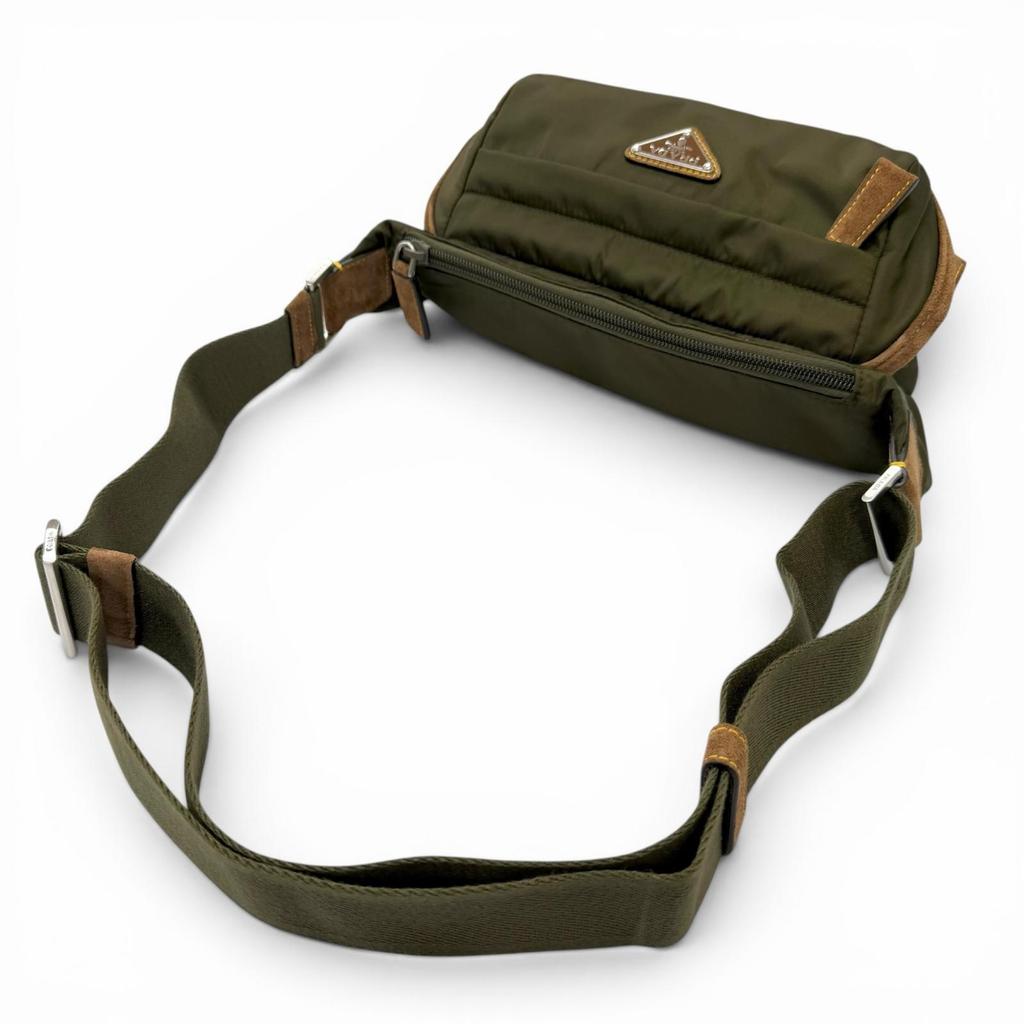 Excellent PRADA Sling bag Triangle logo Re-Nylon khaki recycled polyamide Used