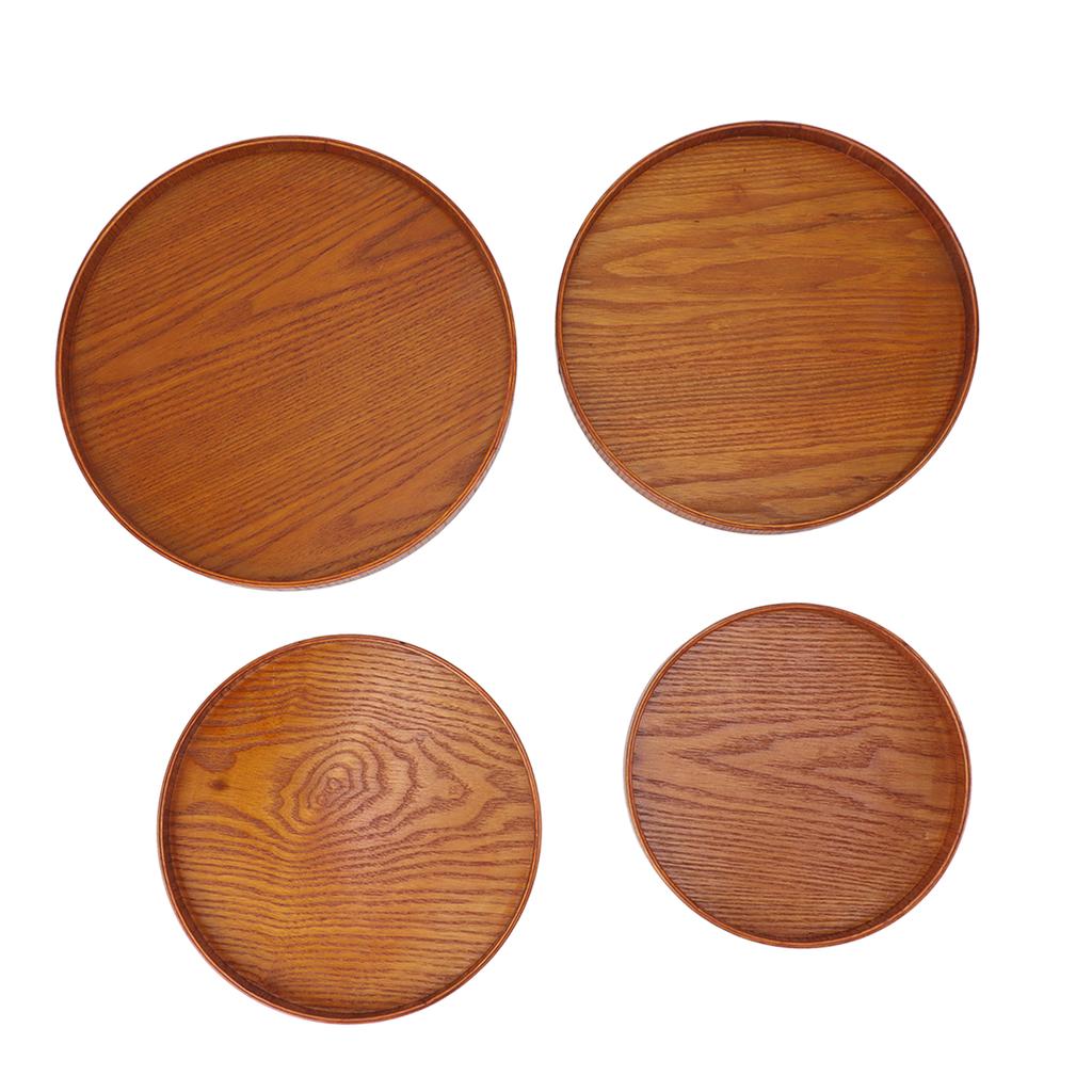 4pcs Wooden Tray Slip Resistant Spill Proof Durable Safe Multifunctional Round Serving Tray for