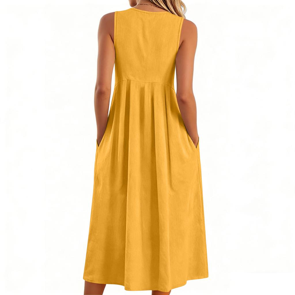 Dámský ležérní svetr s V-výstřihem, bez rukávů, z bavlny a lnu, volné šaty