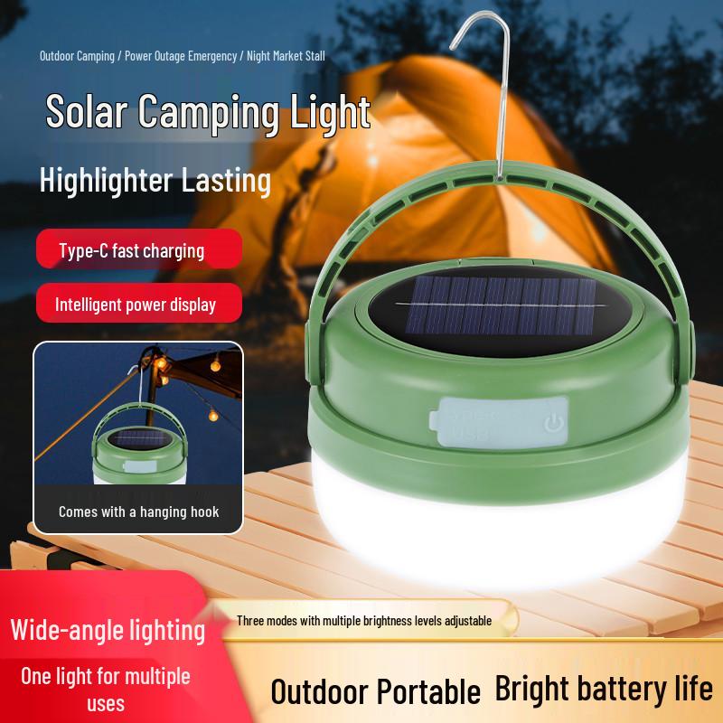 Super Bright Solar Camping Lantern - Emergency Light, Dimmable, Rechargeable, and Portable for Outdoor Use