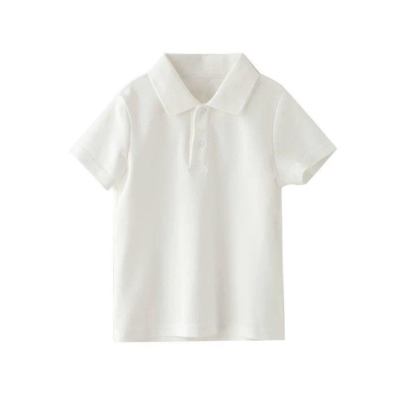 Boys Pure Cotton Short-Sleeve Polo Shirt – 200g Collegiate Style Summer Sportswear 110cm белый