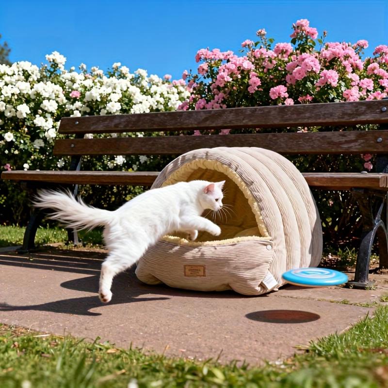 

Winter Plush Cat Bed Warm Pet House Thickening Warmth Comfort Soft Kittens Sleeping Beds Cat Cave For Pet Warmth S-45x30x19cm бежевий