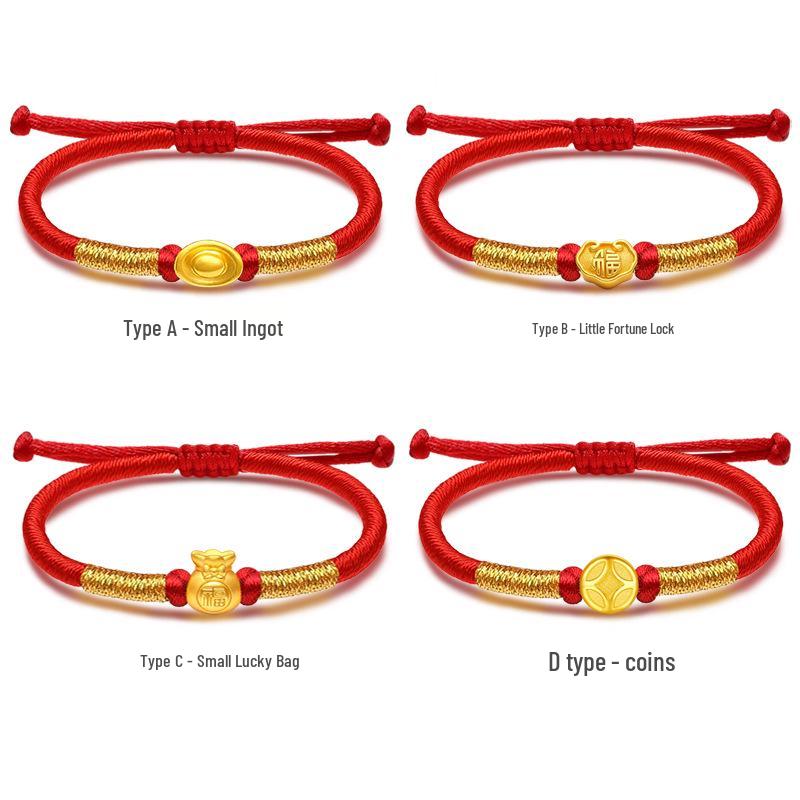Shuibei 999 Fine Gold Ingot Bracelet with 3D Ruyi Safety Lock and Woven Hand Rope – Beauty Industry Gift