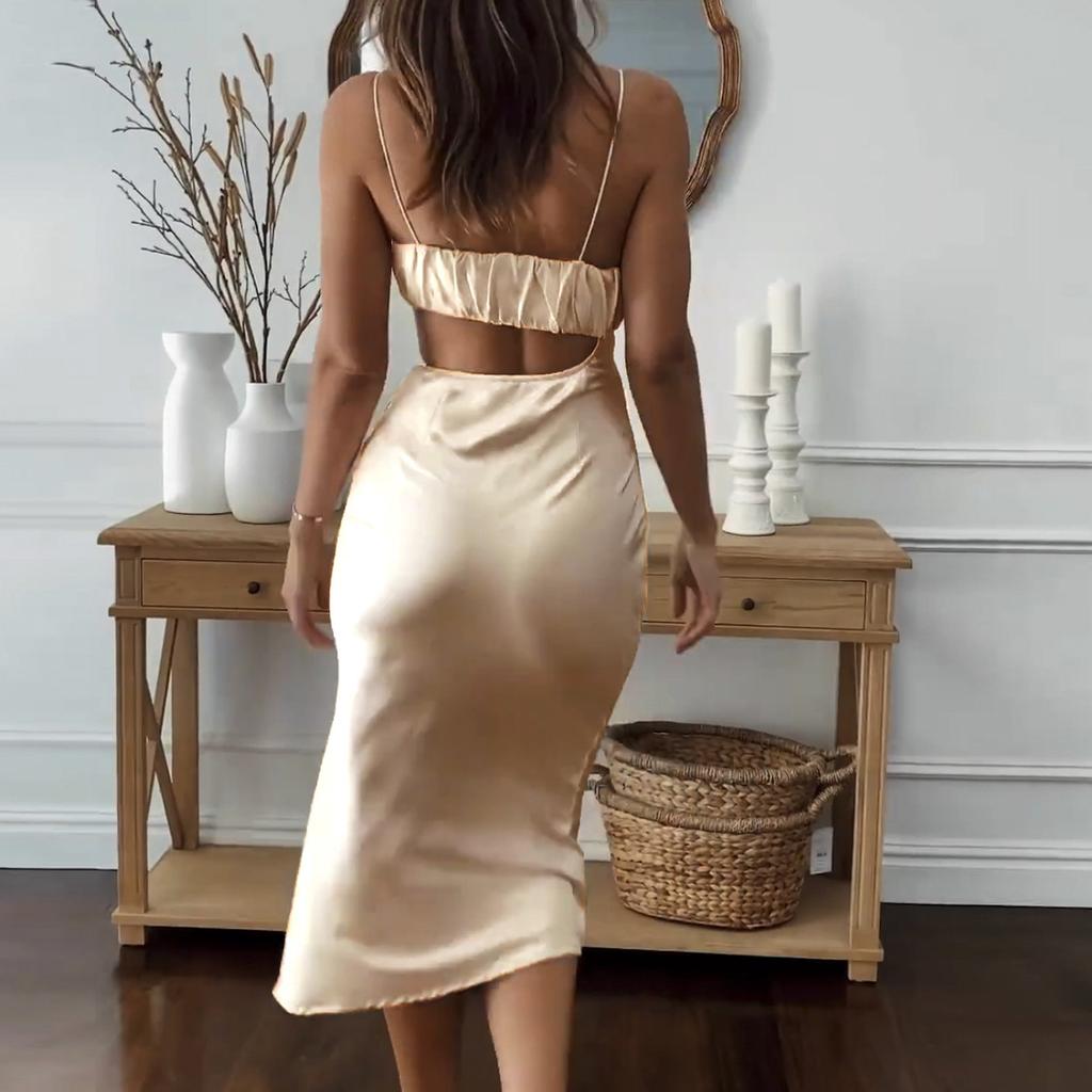 New suspender medium and long dress European and American summer sexy hollow split hip wrap irregular skirt