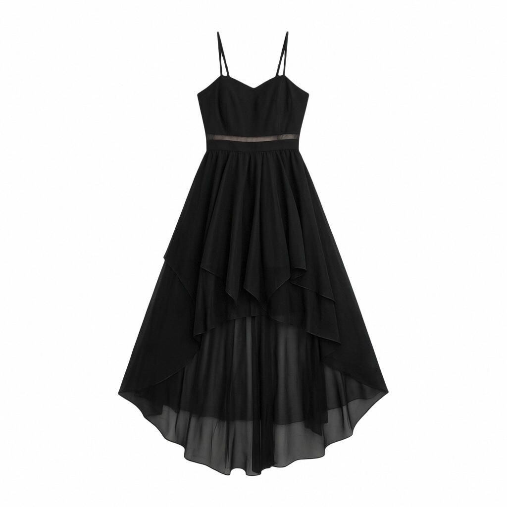 White Suspender Tube Top Dovetail Dress Female Irregular Mesh Medium and Long Dress Party Performance Certificate Atmosphere Skirt Female