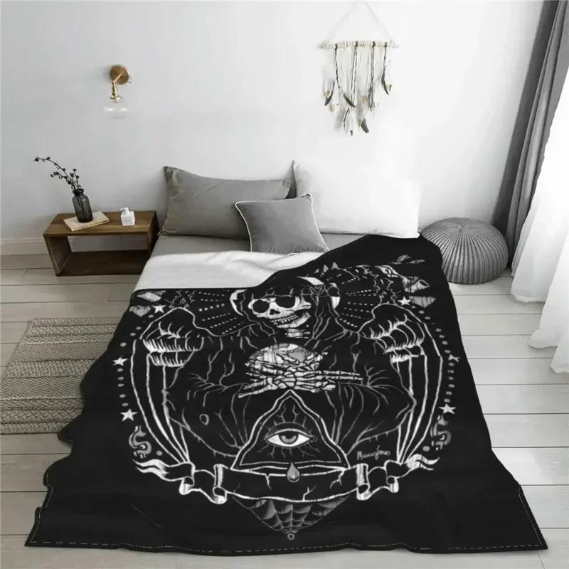 Holy Death Santa Death Skull Blanket Velvet Horror Halloween Ultra-Soft Throw Blankets for Airplane Travel Bedroom Quilt