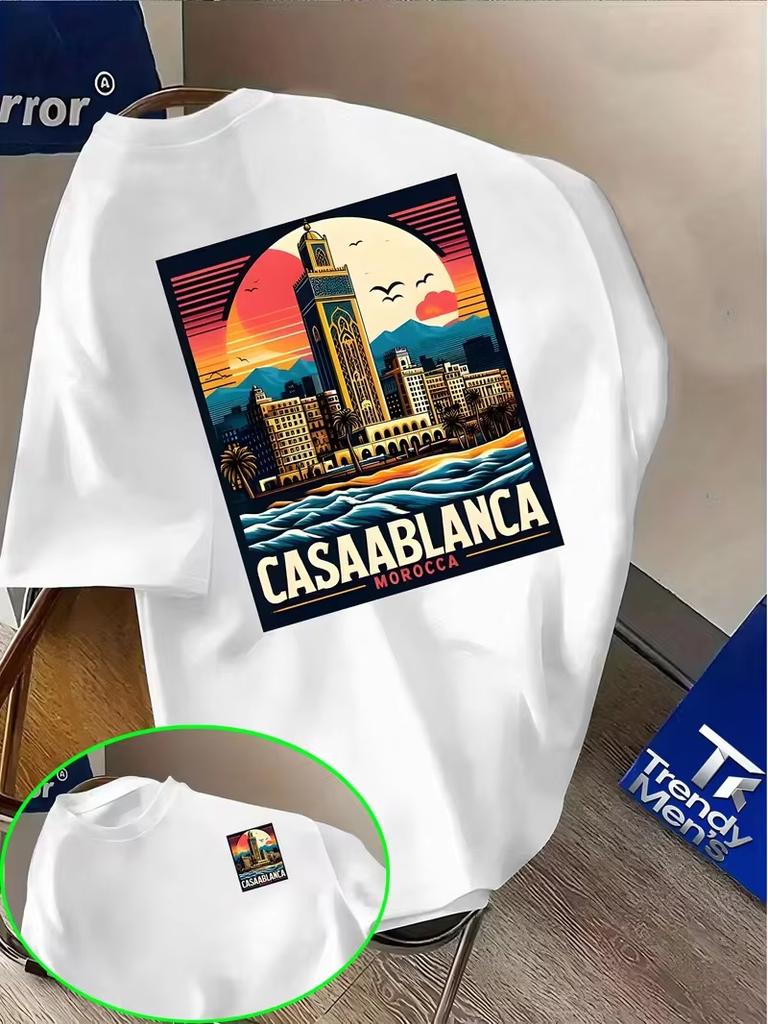 Casablanca Ästhetik Architektonische Grafik T-Shirts Herren Damen Lässig Hochwertig Trend Hip Hop Streetwear Oberteil Y2K Gothic Baumwolle Übergroße T-Shirts