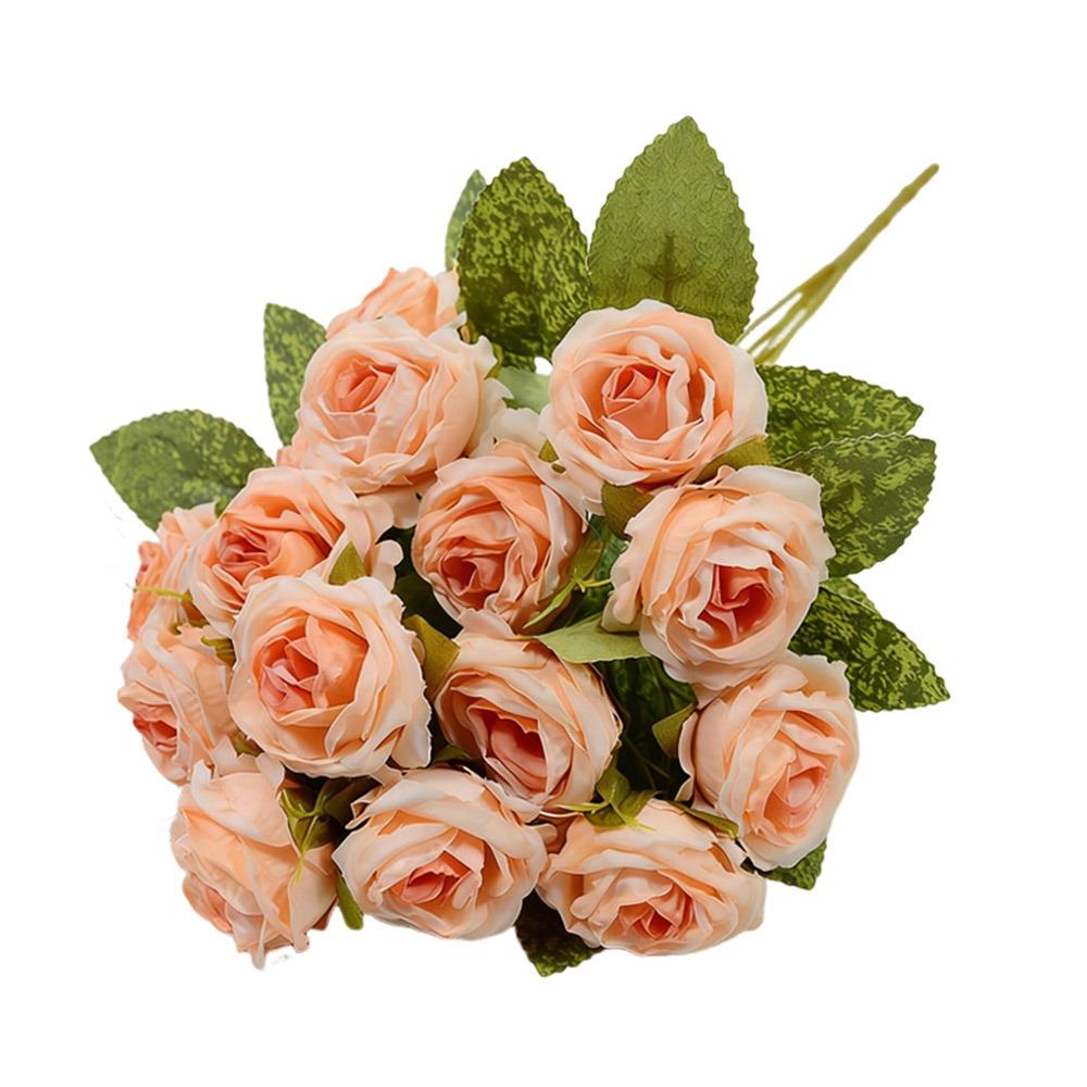 Silk Petals Rose Artificial Flowers 15 Heads Faux Flower Holding Bouquet Flower Home Decoration