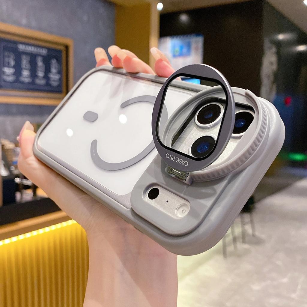 Etui Ochronne z Podstawką na Szkło Obiektywu Magsafe do iPhone 16 15 14 Plus 13 12 17 Pro Max Air Magnetyczne Matowe Pancerz Odporne na Wstrząsy Pokrowiec