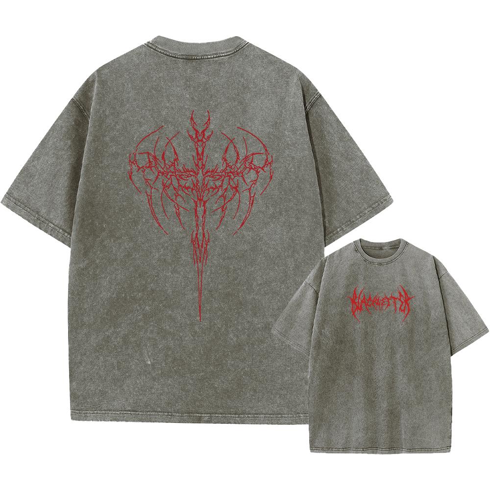 Mens Red Thorn Print Fashionable Washed TShirt Summer Casual  Cotton Short Sleeve Daily Home Wear Fitness Running Base Top