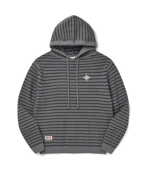 THE FACO Favicon Logo Stripe Knit Hoody Charcoal