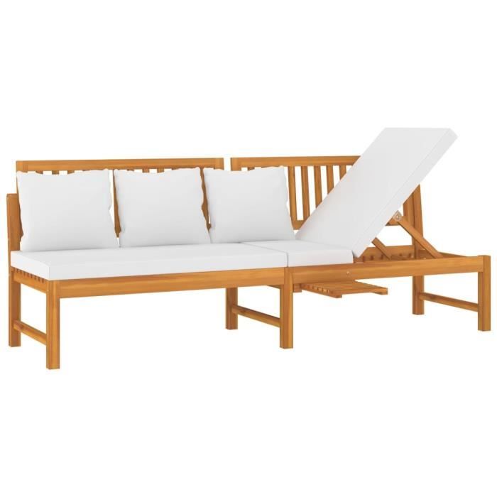 Daybed - Acacia Wood - 200x60x75cm - Cream Cushion - Multifunctional - Comfortable