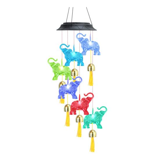 Solar Elephant Wind Chime Waterproof LED Color Changing Mobile Light Outdoor Decor for Garden Patio Courtyard