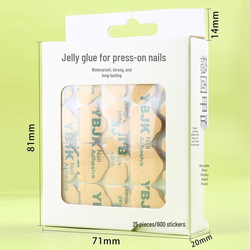 YBJK Boxed Jelly Glue: Upgraded Super Sticky Waterproof Nail Adhesive - 600 Kraft Paper Stickers, 25 Sheets