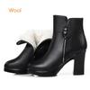 Genuine Leather Winter Women Boots Warm High Heels Ankle Boots Women Thick Wool Warm Snow Boots Woman 2025 Elegant High Heels