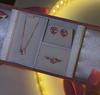 Damen Luxus Bling Iced Out Zirkonia Rosa Herz Ring Roségold Hypoallergen 925 Silber Schmuckset Ohrring Halskette Sets