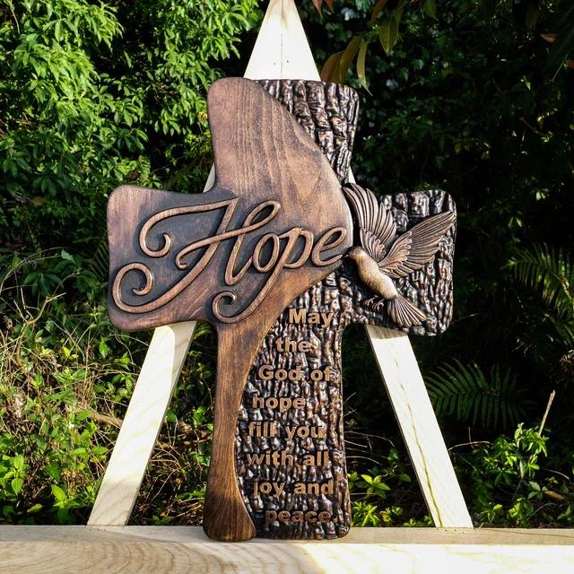 

Religious Christian Cross Wooden Wall Faith Hope Catholic Church Christian Decor 35x26x2.5cm